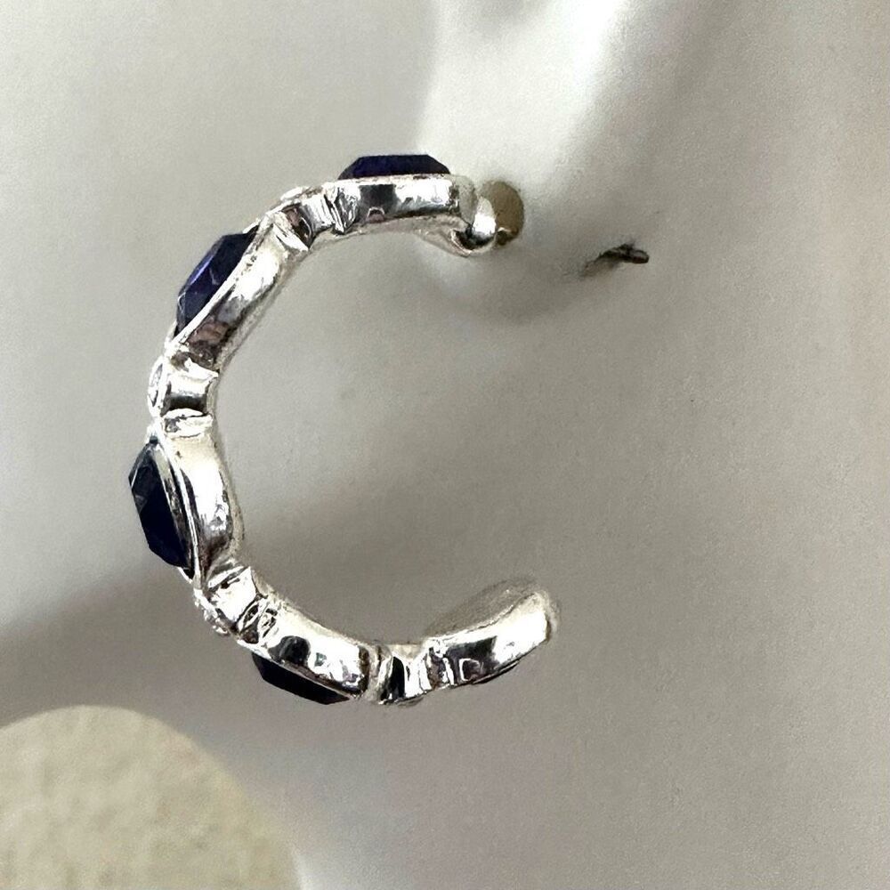 Avon Sapphire blue silver tone Hoop Earrings - Picture 3 of 8